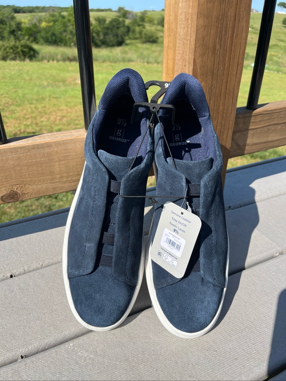 George Men’s Navy Blue Suede-look Slip-on Sneakers Size 9.5